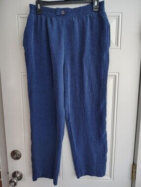 Vintage Nancy Bolen for City Girl Blue Textured Rayon Pull-On Pants Size Medium